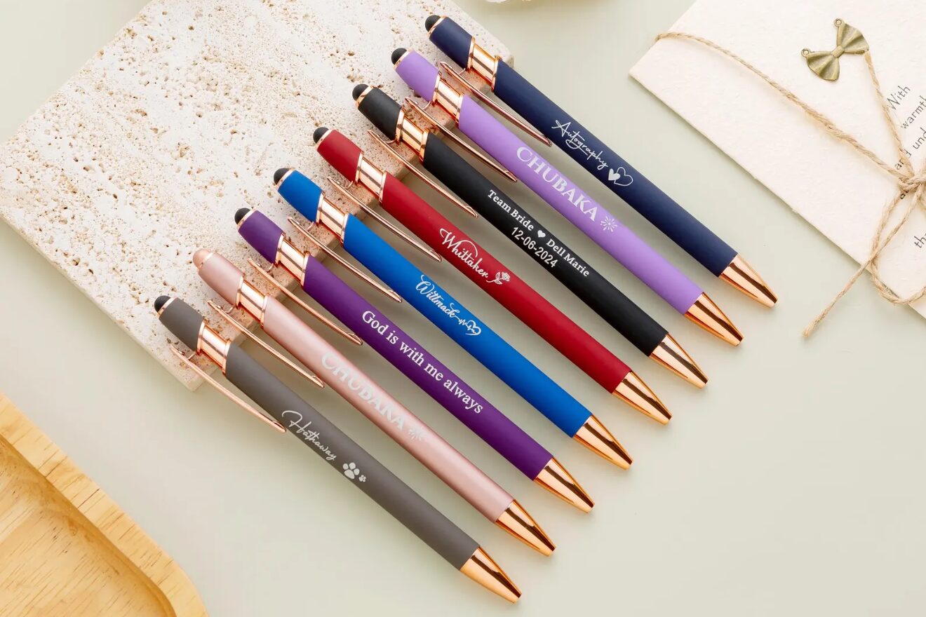 Premium custom engraved pens with personalized logos, smooth writing, and durable materials, ideal for corporate gifts and promotional giveaways