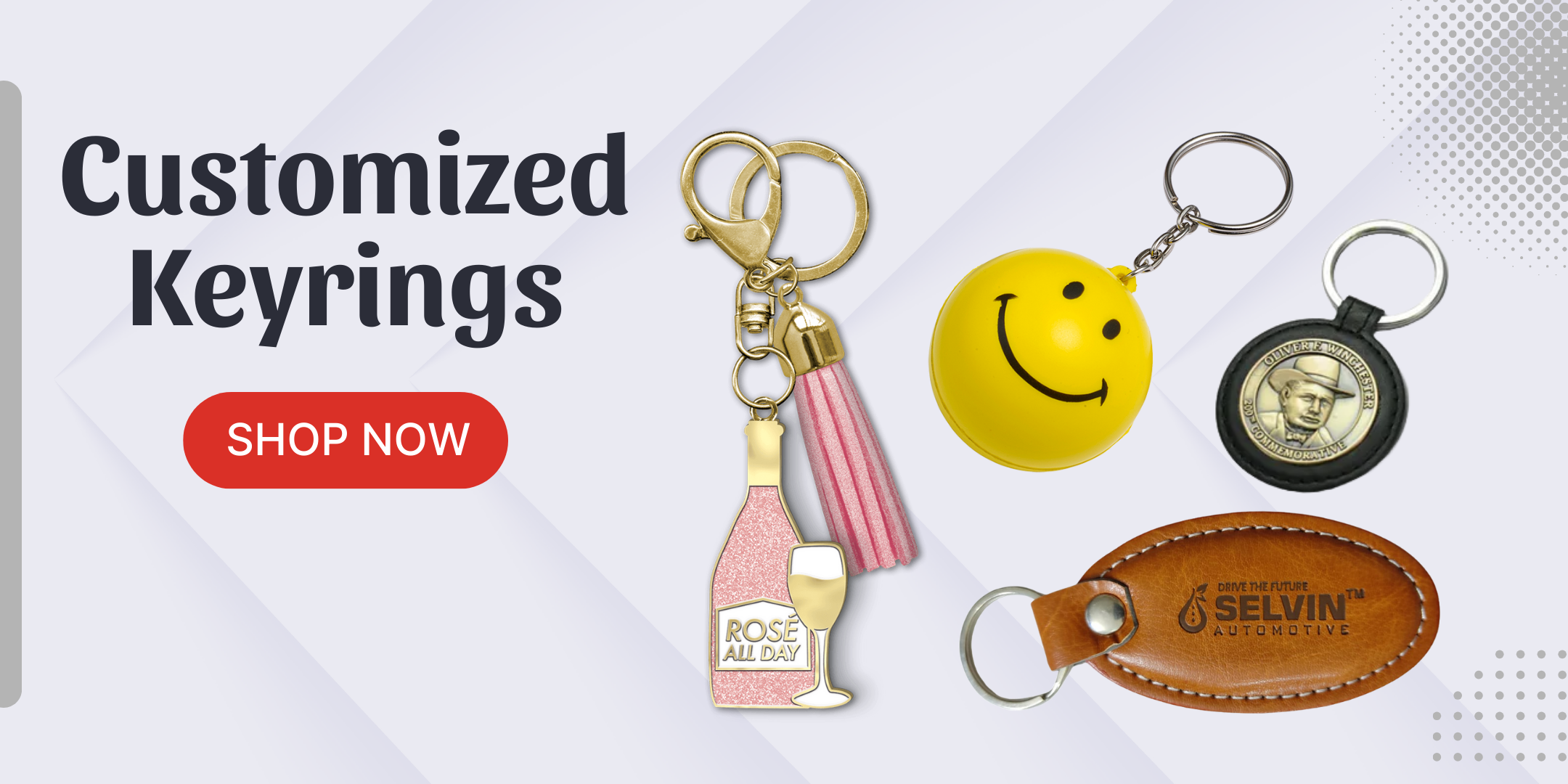 Various customized keyrings featuring logos, shapes, and designs used for branding, promotions, giveaways, and corporate gifts.
