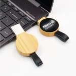 Bamboo Round USB 64GB with LED Logo and Strap – Eco-Friendly USB 3.0