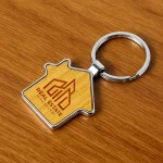 32mm House Shaped Bamboo and Metal Keychain – Eco-Friendly Gift
