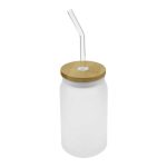 455ml Glass Bottle with Bamboo Lid and Reusable Straw