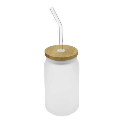455ml Glass Bottle with Bamboo Lid and Reusable Straw