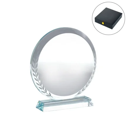 Round Crystal Award with Engraved Leaves in Premium Gift Box
