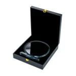 Round Crystal Award with Engraved Leaves in Premium Gift Box