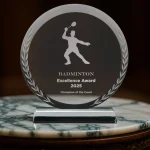 Round Crystal Award with Engraved Leaves in Premium Gift Box