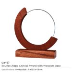 Round Moon Crystal Award with Wooden Base for Recognition