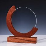 Round Moon Crystal Award with Wooden Base for Recognition